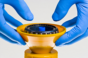 Placing The Plate And Bearing Into The Yellow Cone Placing the plate and bearing into the yellow cone