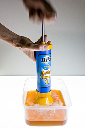 flushing cleaning fluid through the cage and rollers